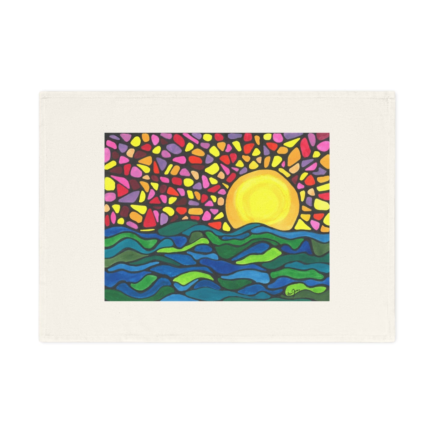 Bejeweled Sun Neurographic art organic tea towel
