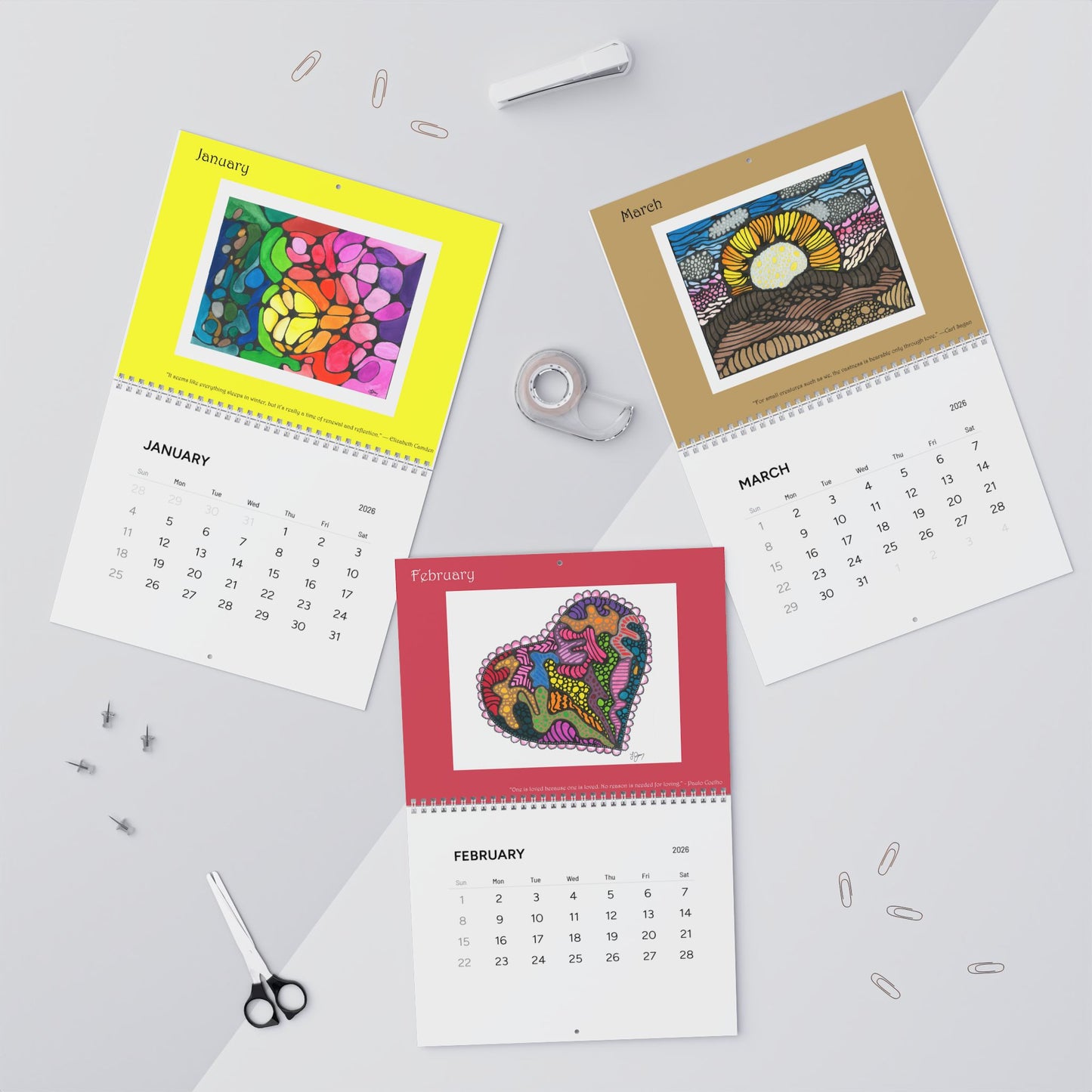 2026 Colorful Art Wall Calendar — Monthly Floral Abstracts