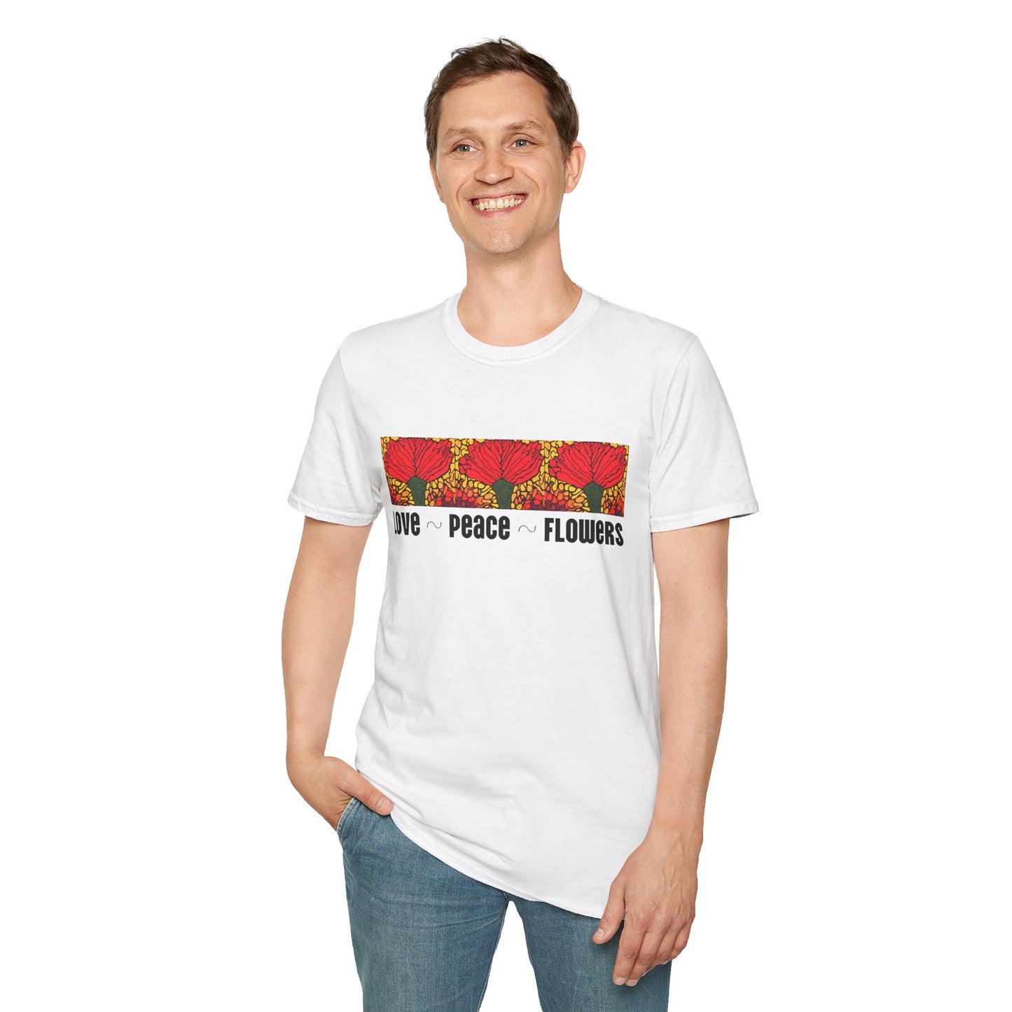 Love Peace Flowers Unisex Softstyle T-Shirt, Neurographic art