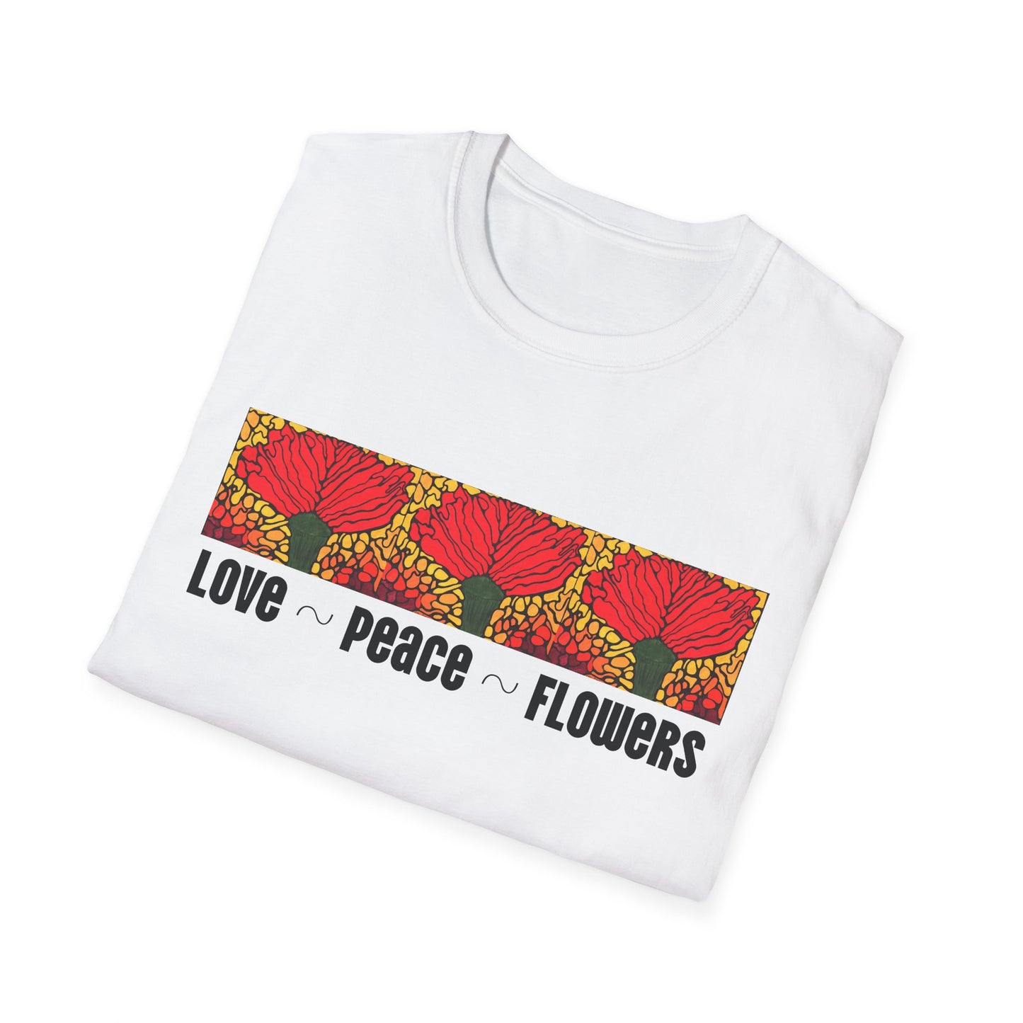 Love Peace Flowers Unisex Softstyle T-Shirt, Neurographic art
