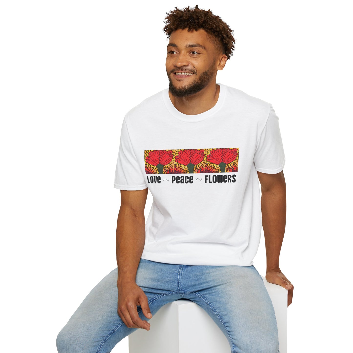 Love Peace Flowers Unisex Softstyle T-Shirt, Neurographic art