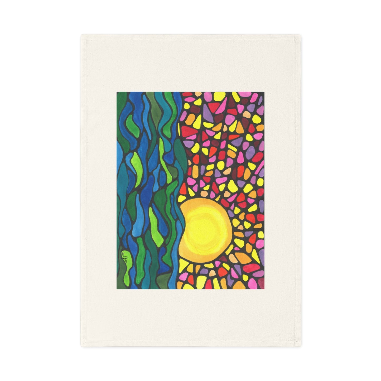 Bejeweled Sun Neurographic art organic tea towel