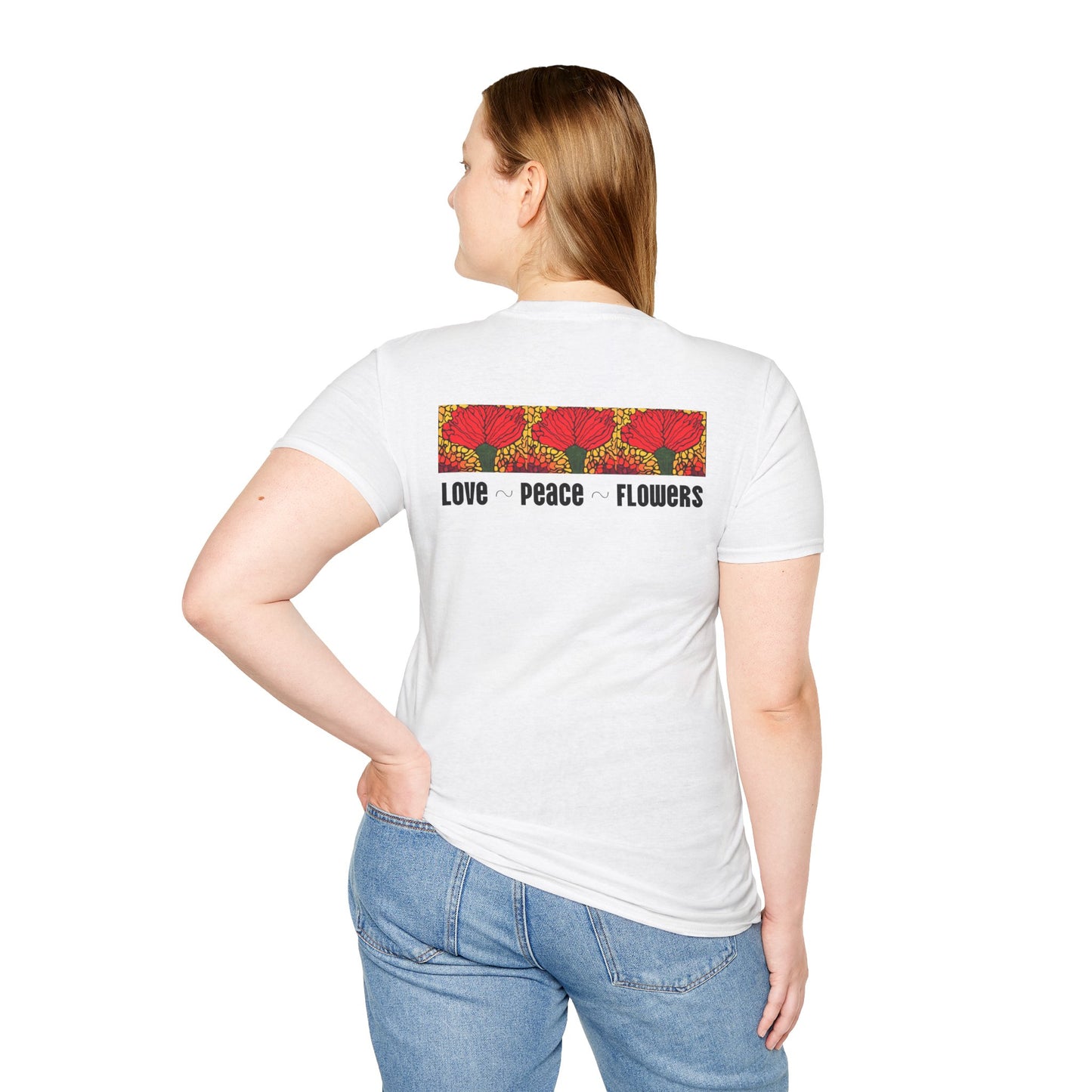 Love Peace Flowers Unisex Softstyle T-Shirt, Neurographic art