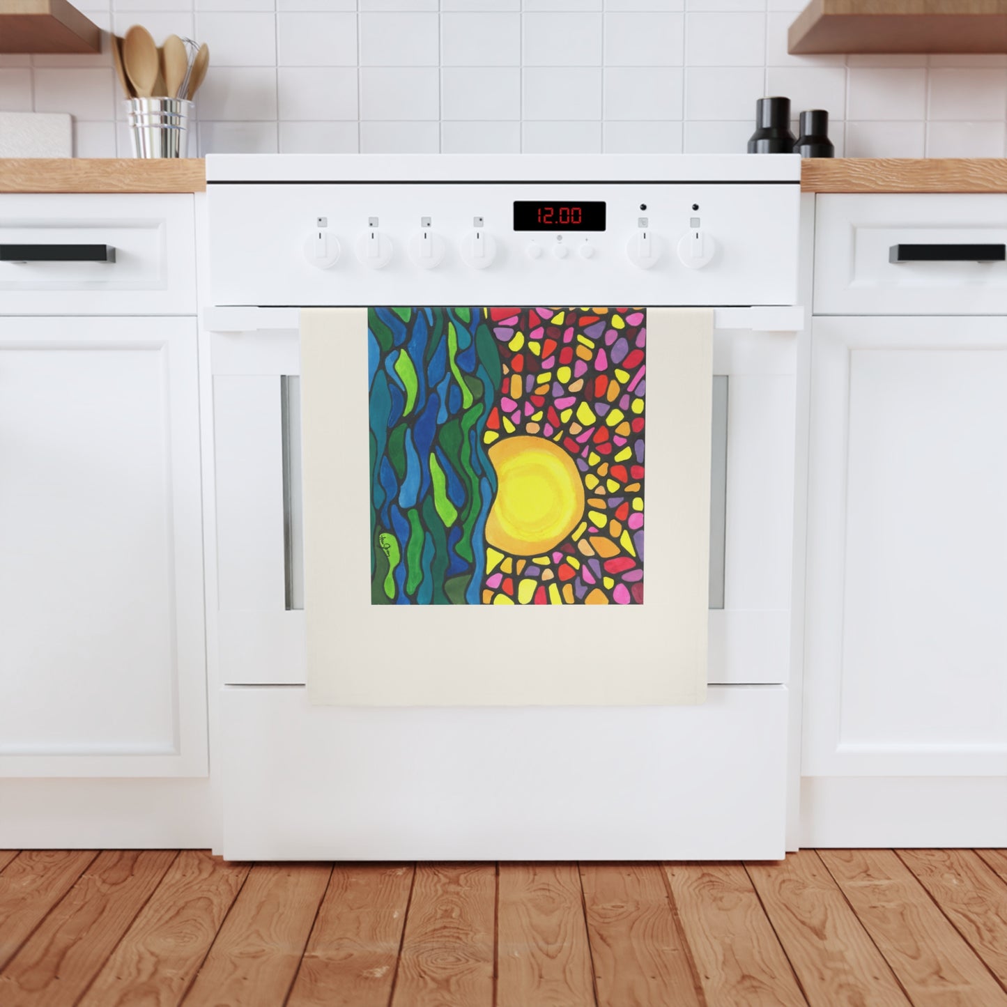 Bejeweled Sun Neurographic art organic tea towel