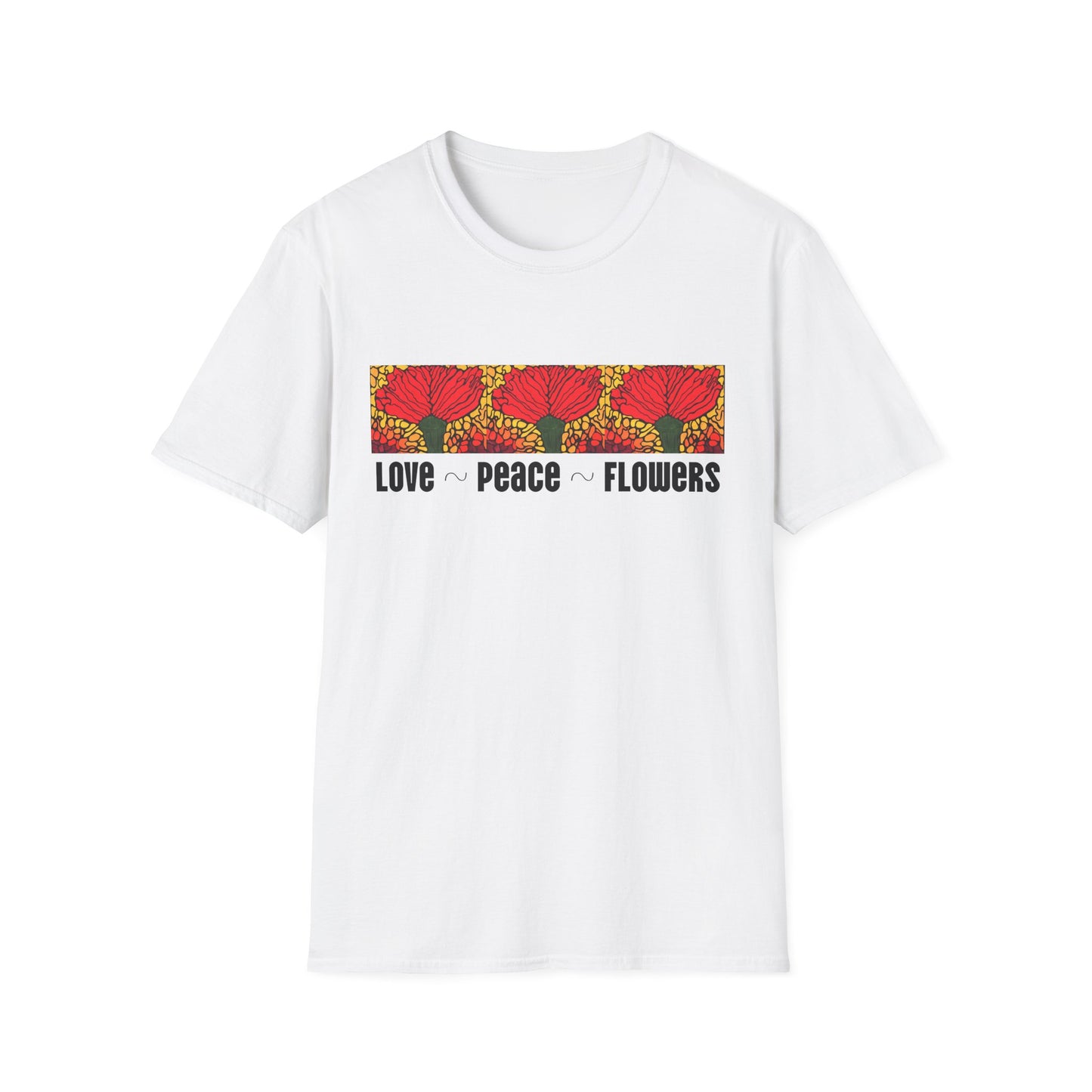 Love Peace Flowers Unisex Softstyle T-Shirt, Neurographic art