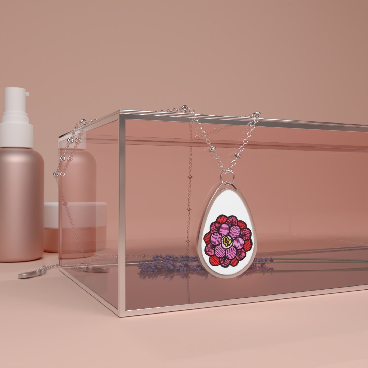 Floral Oval Necklace - Elegant Silver floral Pendant