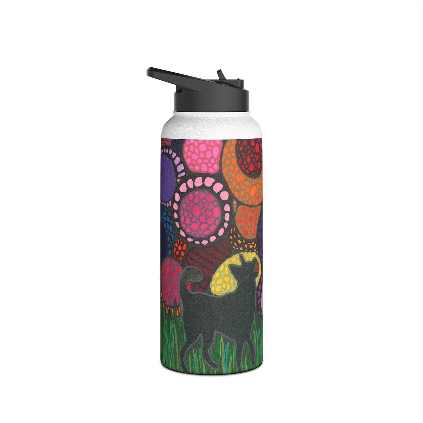 Neurographic art Stainless Steel Water Bottle: Dog with flowers