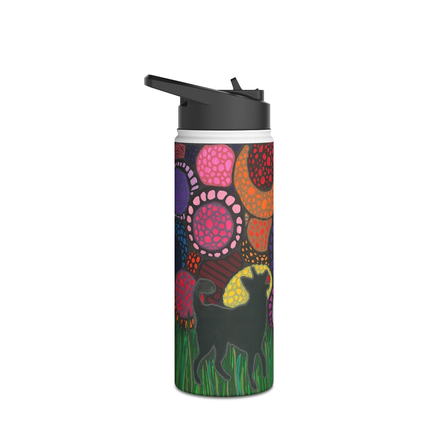 Neurographic art Stainless Steel Water Bottle: Dog with flowers