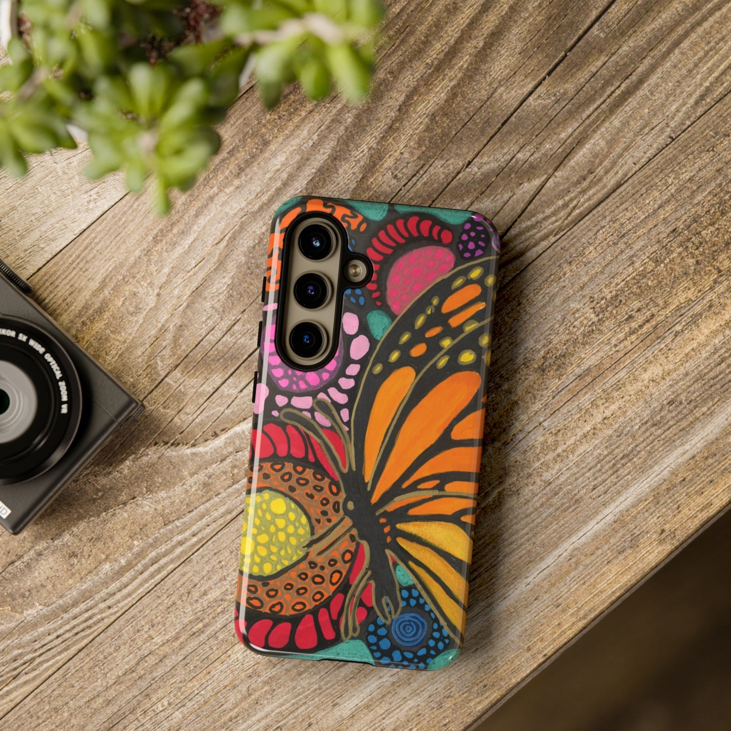 Neurographic butterfly on flowers Android phone cases