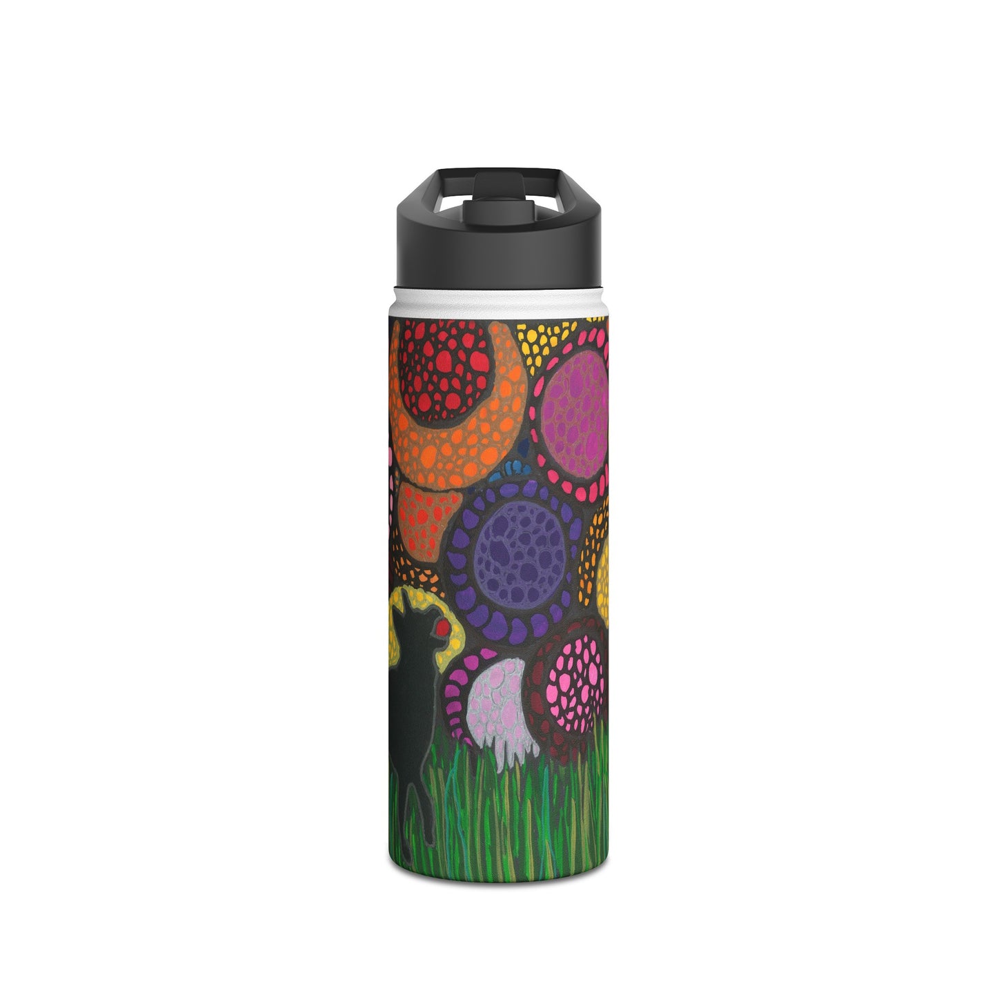 Neurographic art Stainless Steel Water Bottle: Dog with flowers