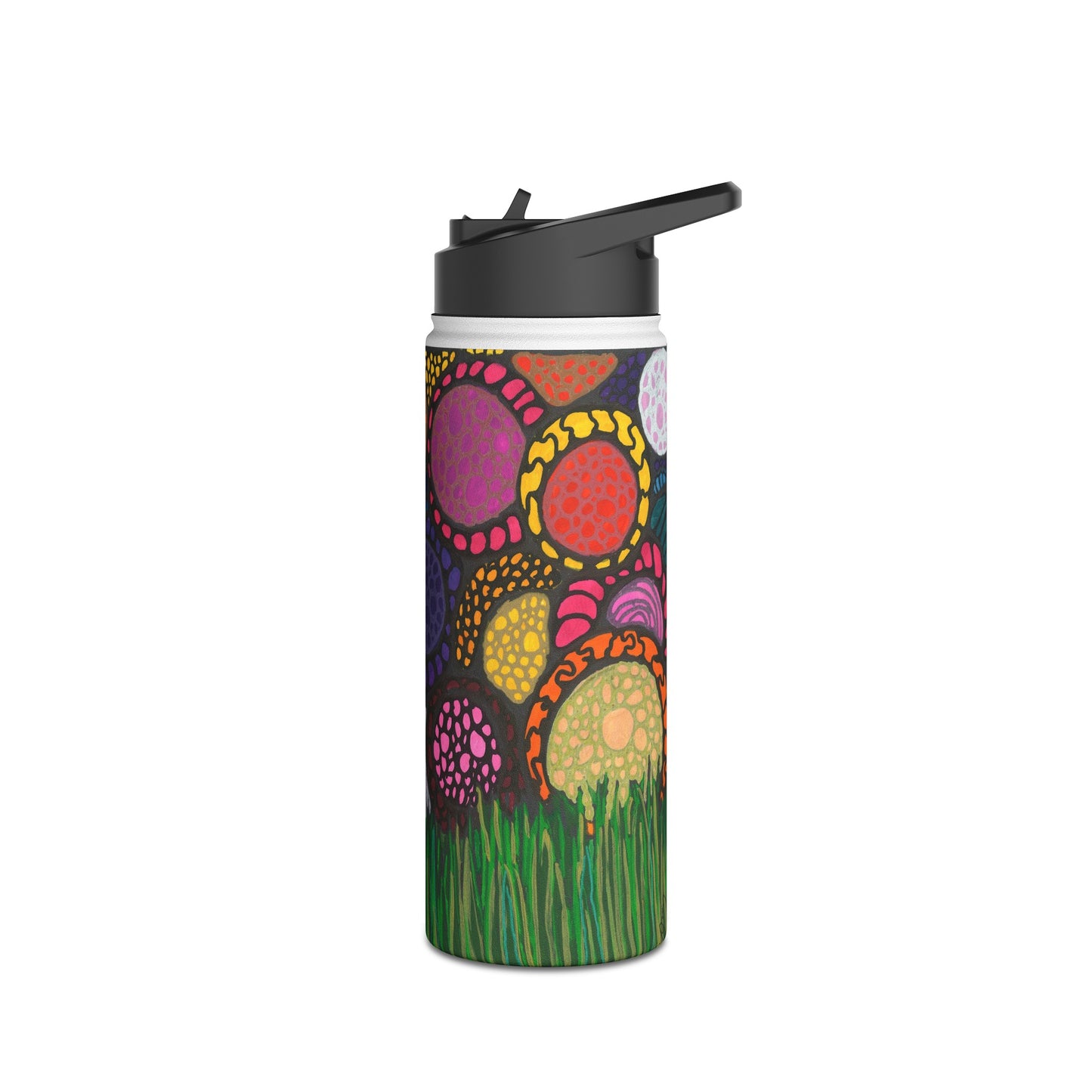 Neurographic art Stainless Steel Water Bottle: Dog with flowers