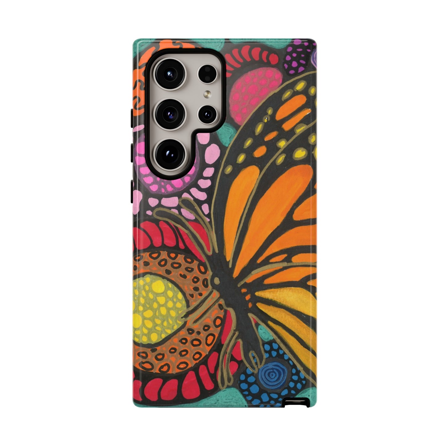 Neurographic butterfly on flowers Android phone cases