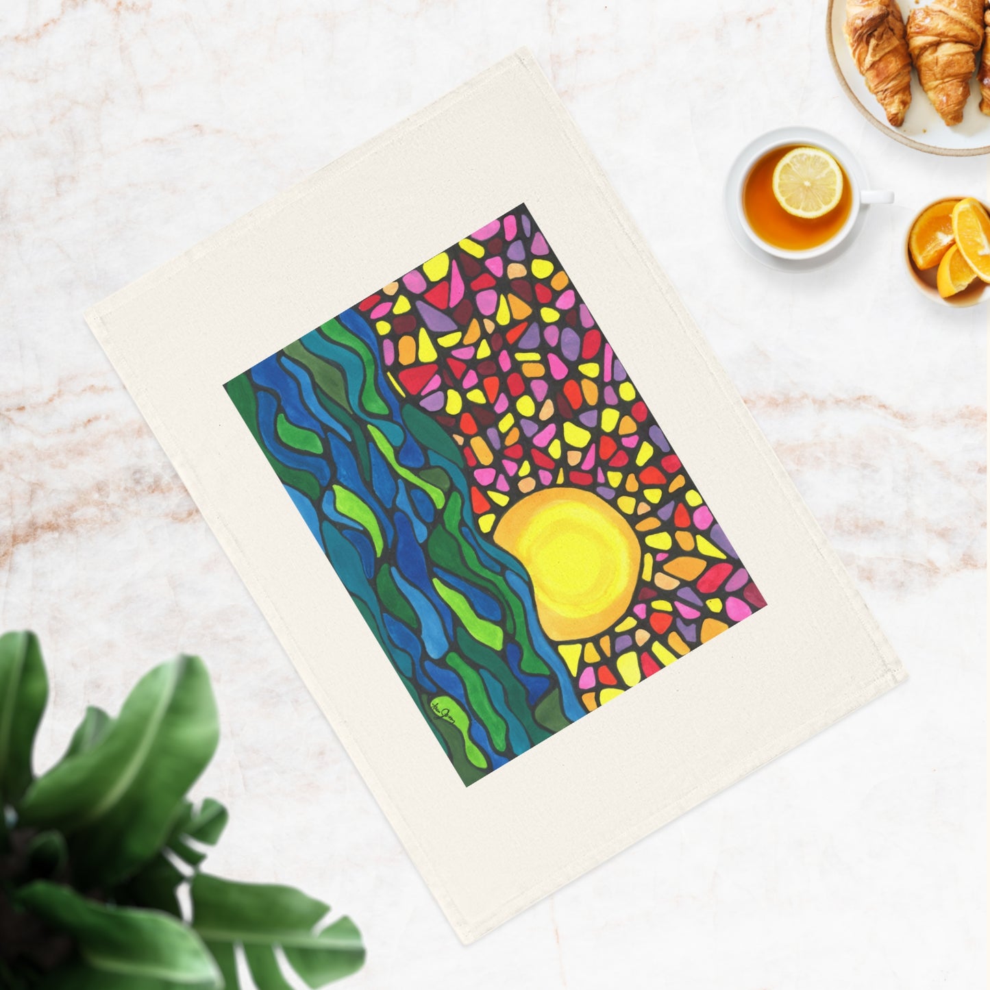 Bejeweled Sun Neurographic art organic towel