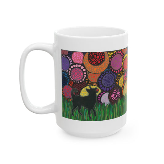 Happy pup with flowers neurographic art mug