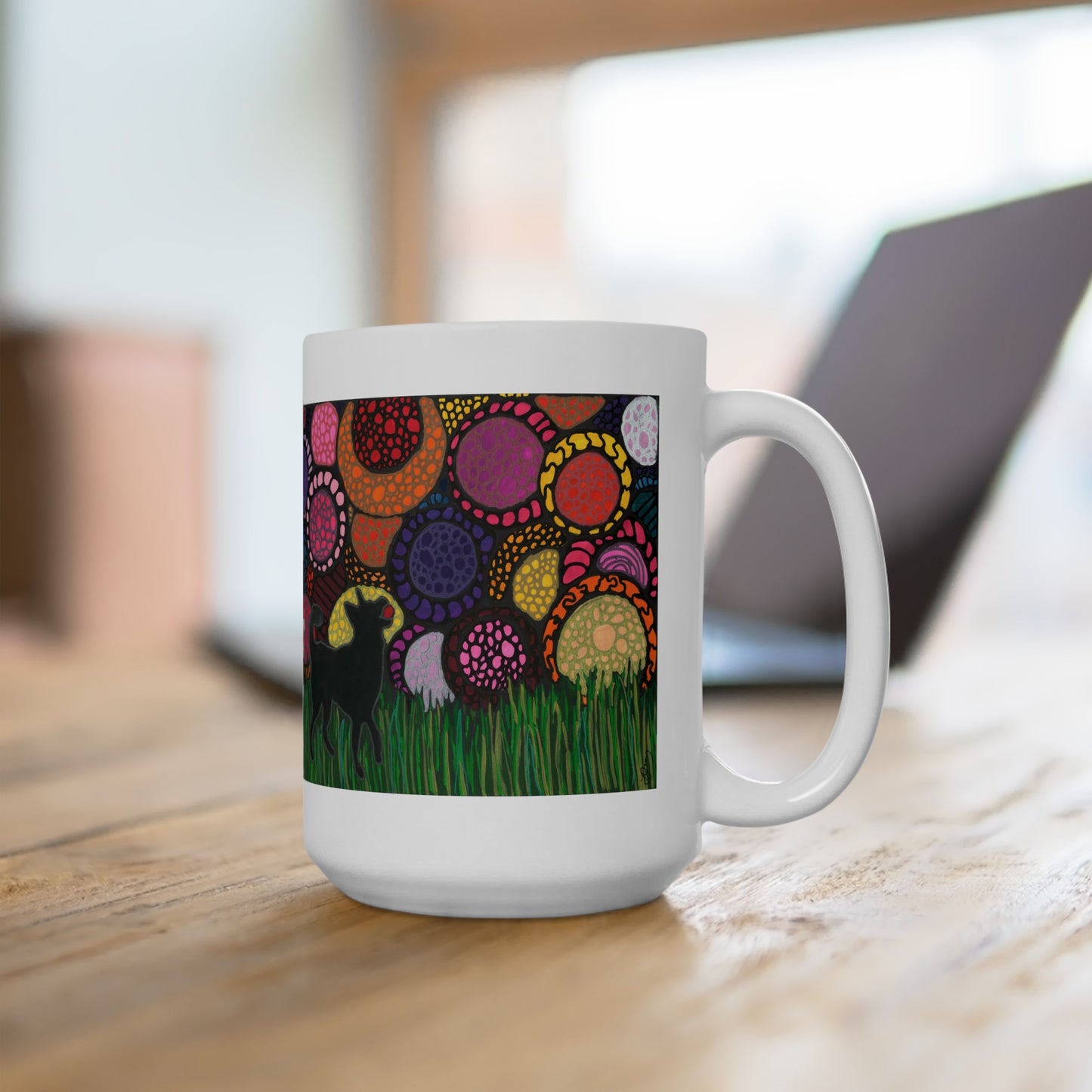 Happy pup with flowers neurographic art mug