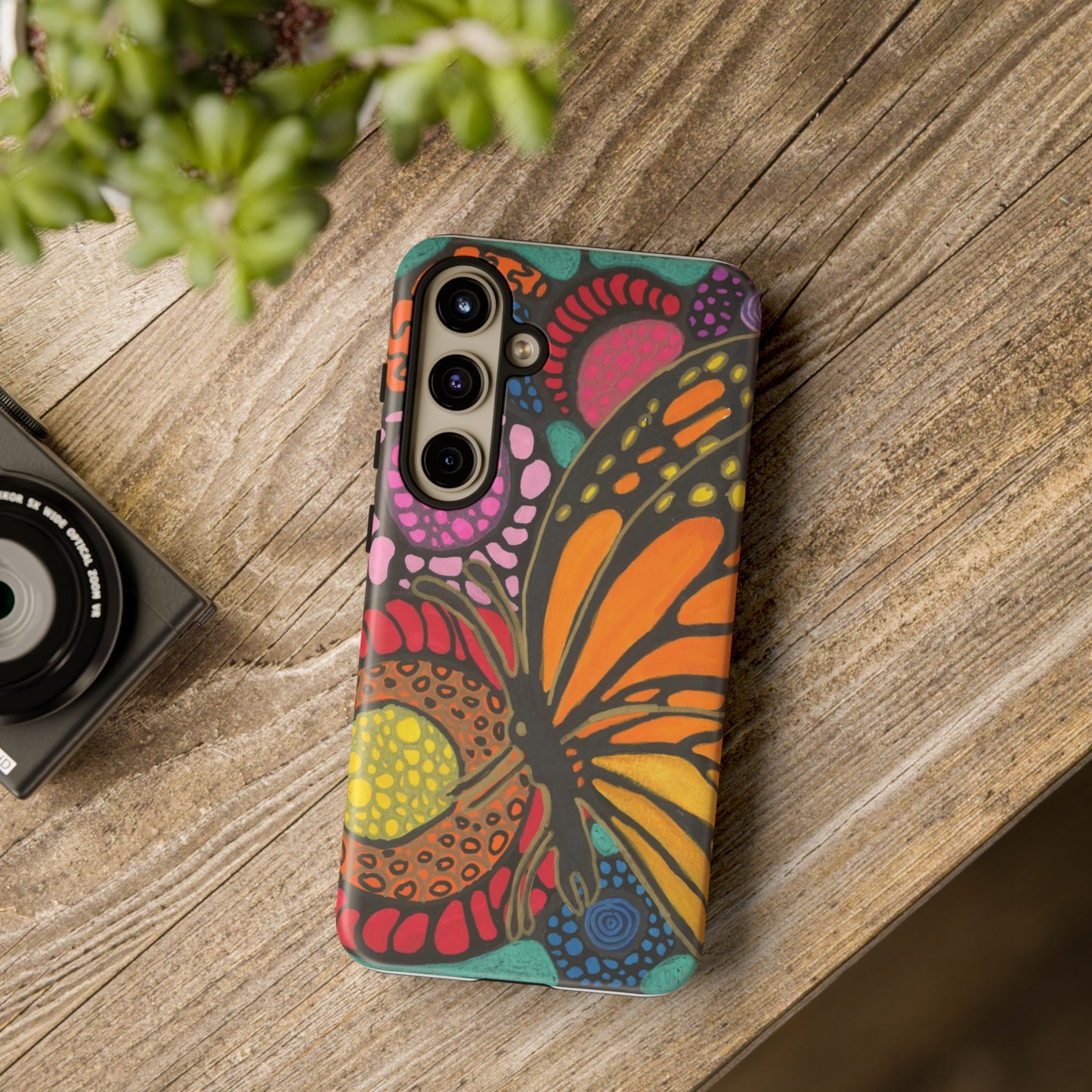 Neurographic butterfly on flowers Android phone cases