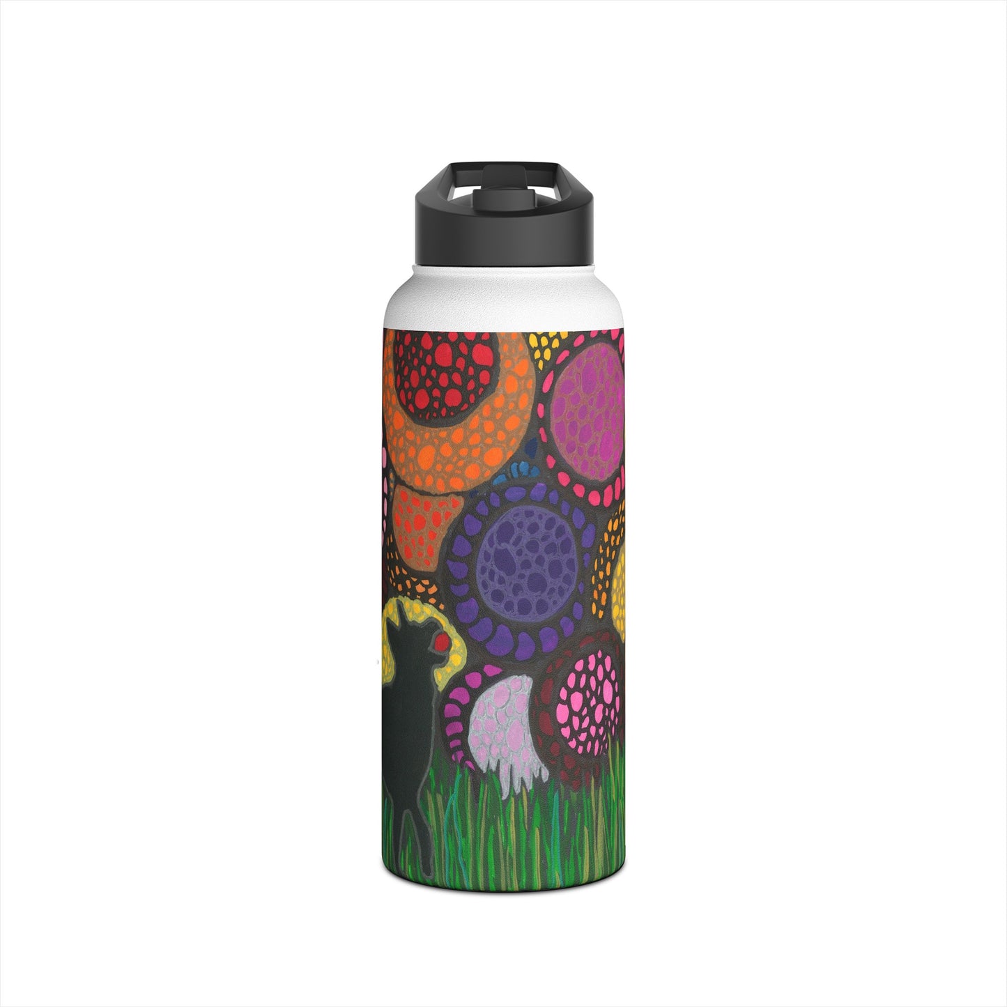 Neurographic art Stainless Steel Water Bottle: Dog with flowers