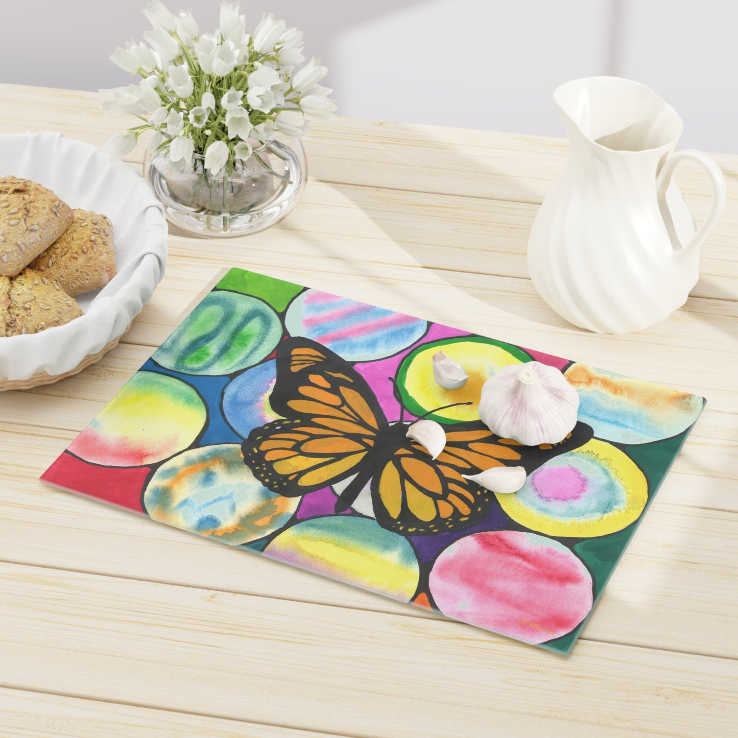 Neurographic art Butterfly and orbs - Tempered glass Cutting Board