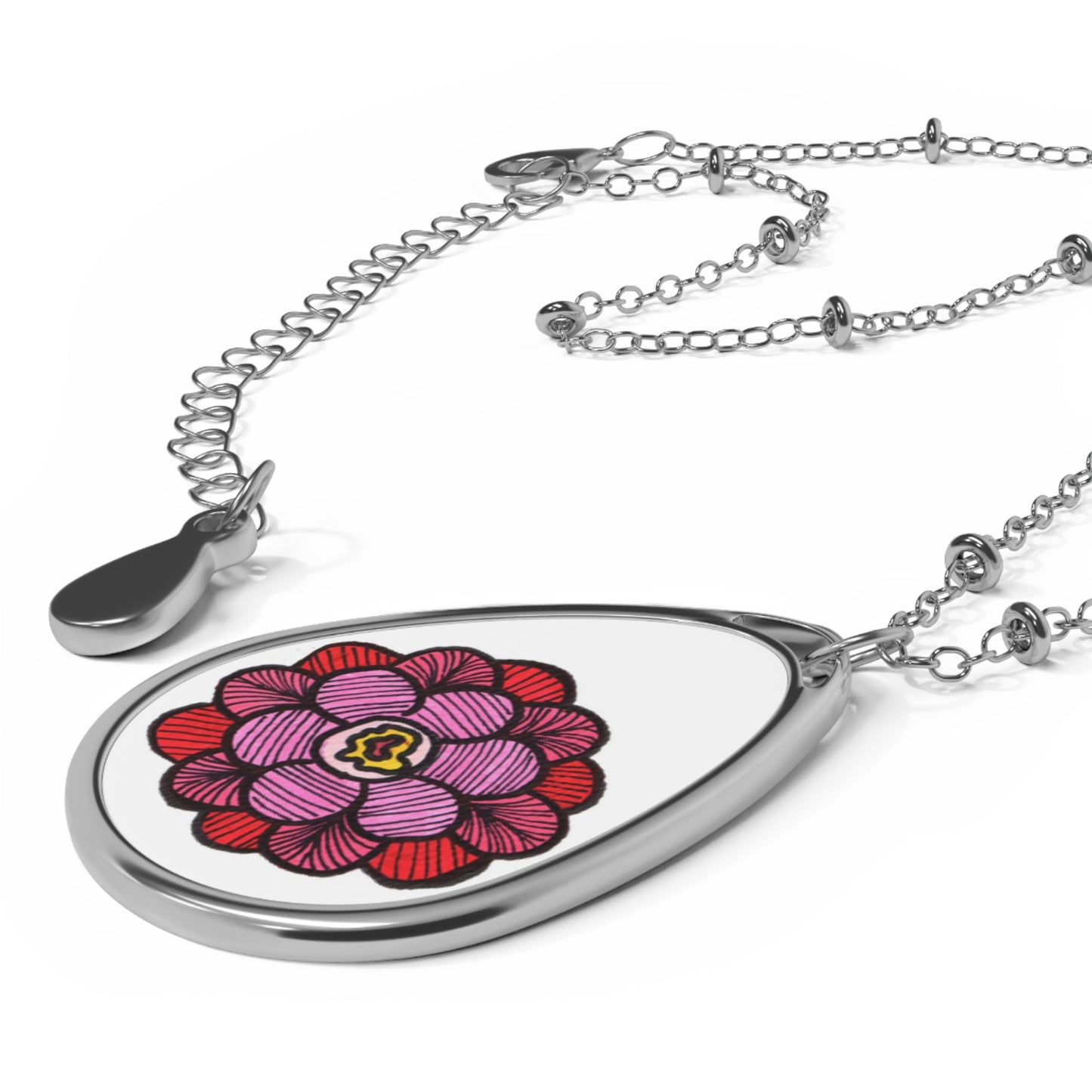 Floral Oval Necklace - Elegant Silver floral Pendant