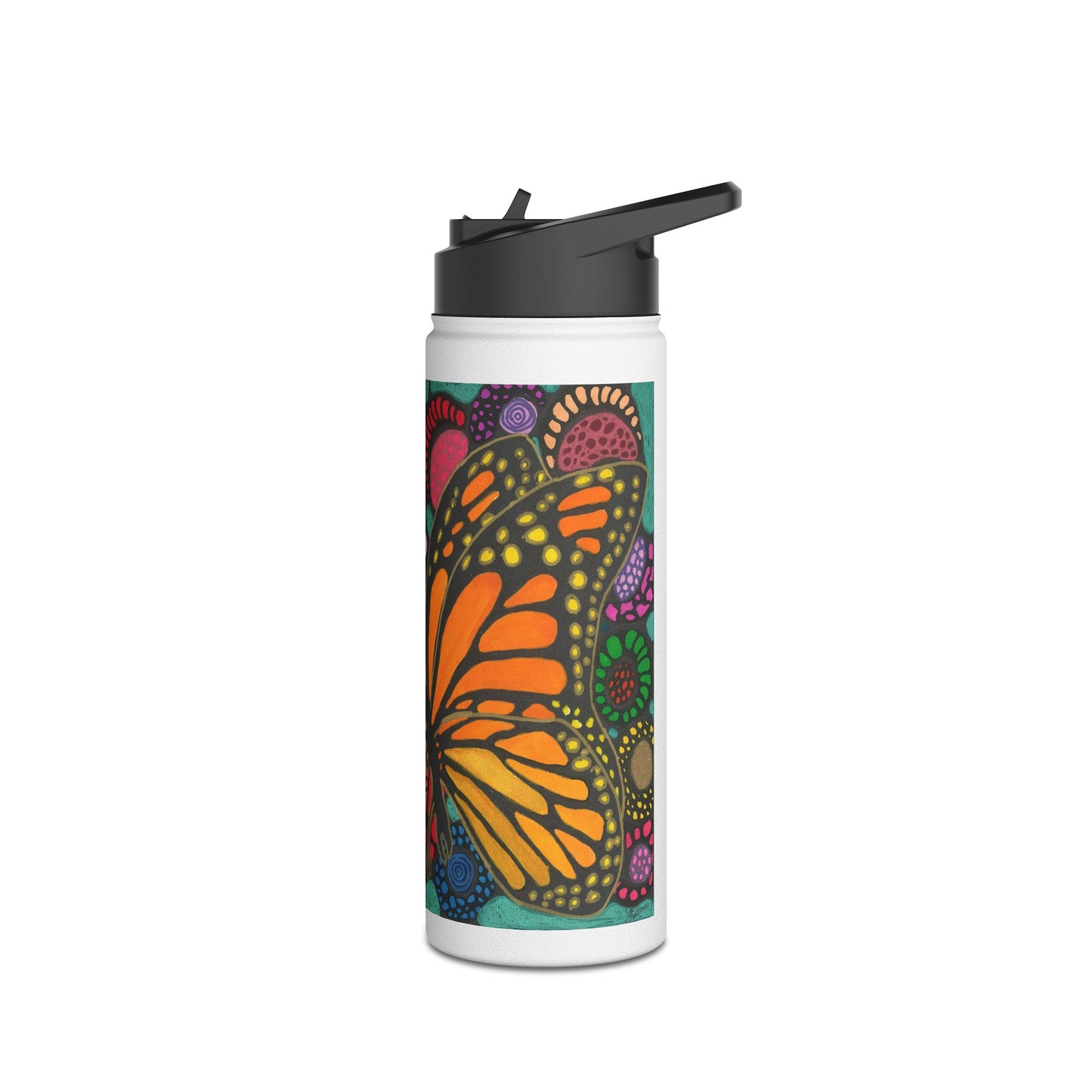 Stainless Steel Water Bottle with neurographic art Butterfly with flowers