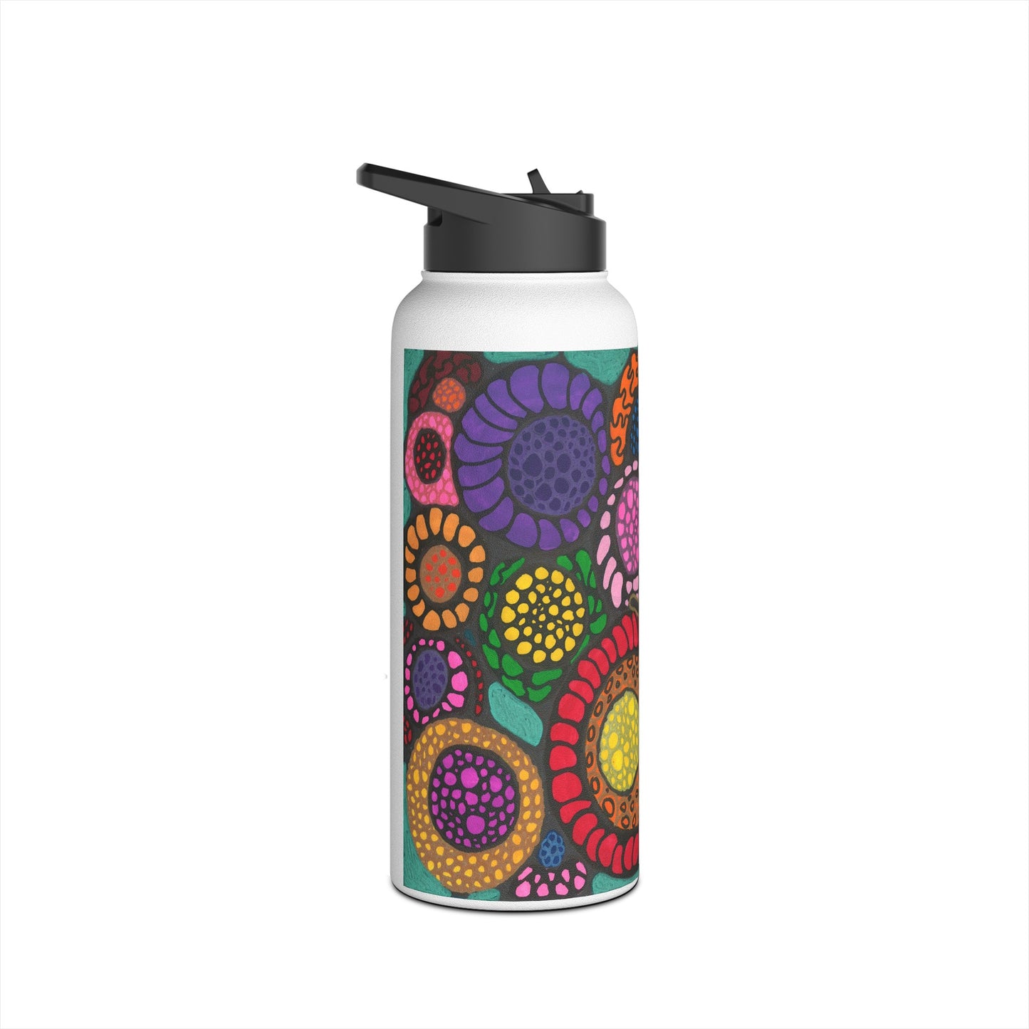 Stainless Steel Water Bottle with neurographic art Butterfly with flowers