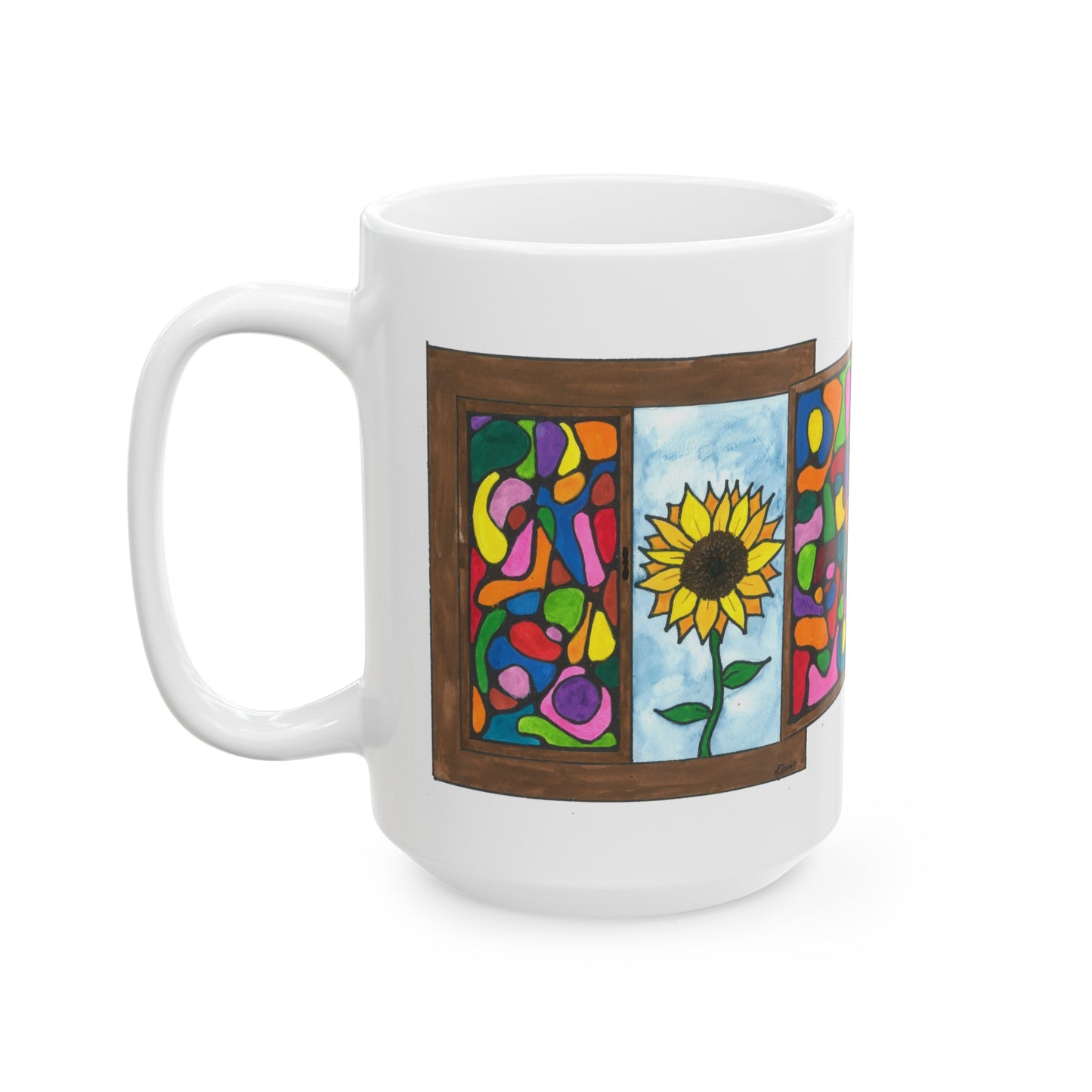 Flower through an open window mug