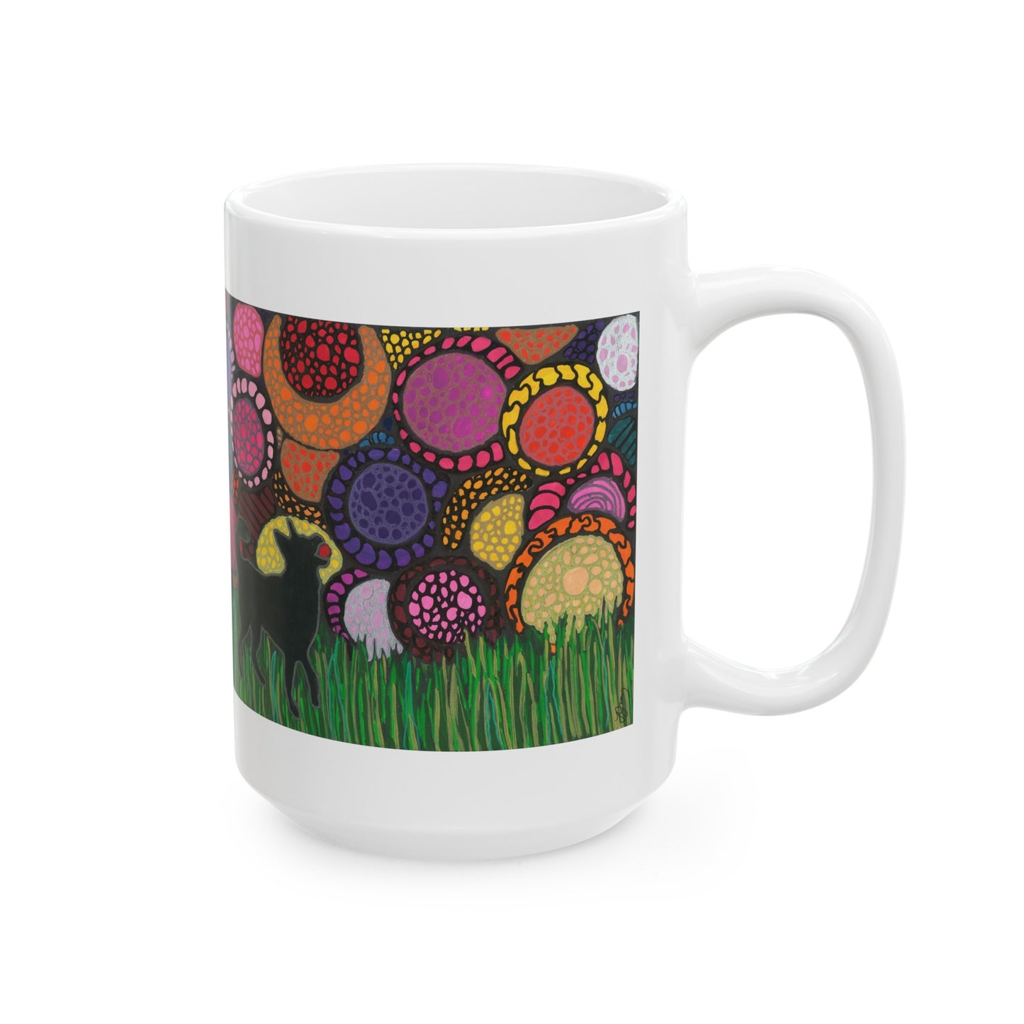 Happy pup with flowers neurographic art mug