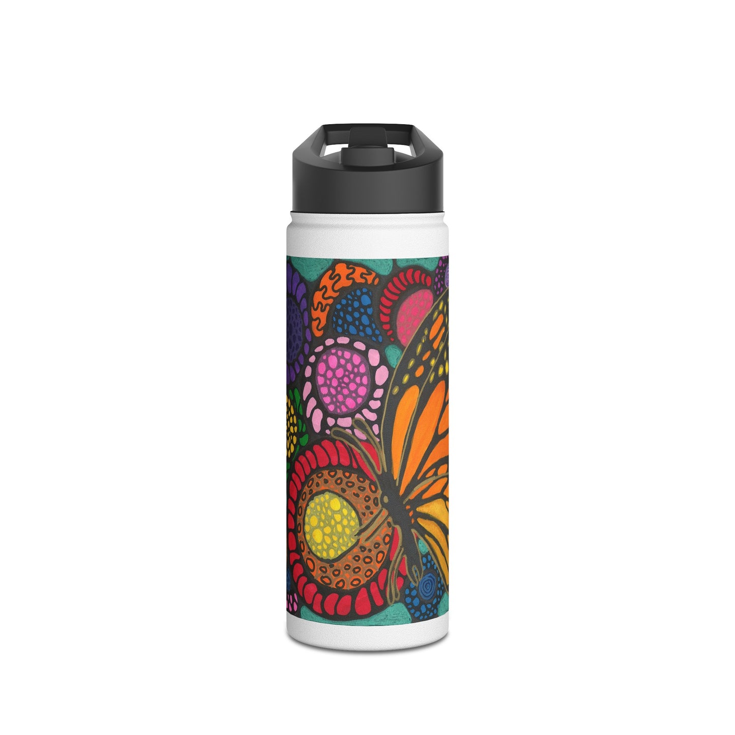 Stainless Steel Water Bottle with neurographic art Butterfly with flowers