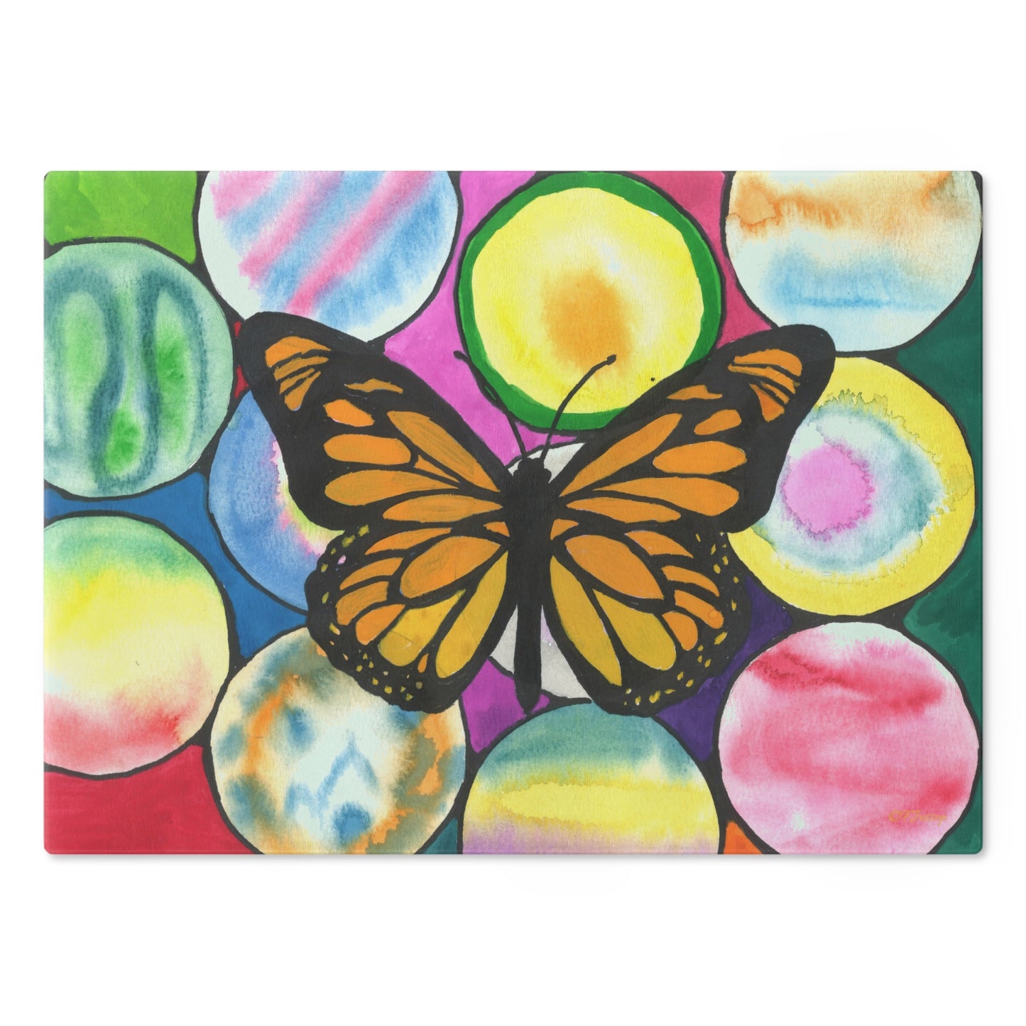 Neurographic art Butterfly and orbs - Tempered glass Cutting Board