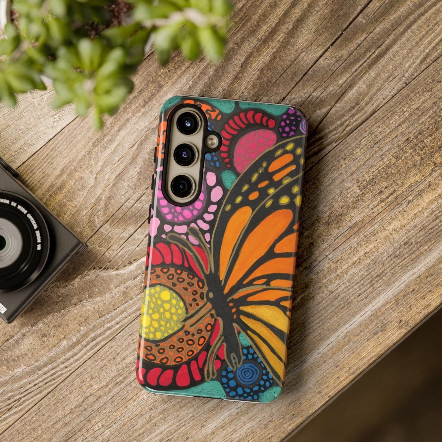 Neurographic butterfly on flowers Android phone cases