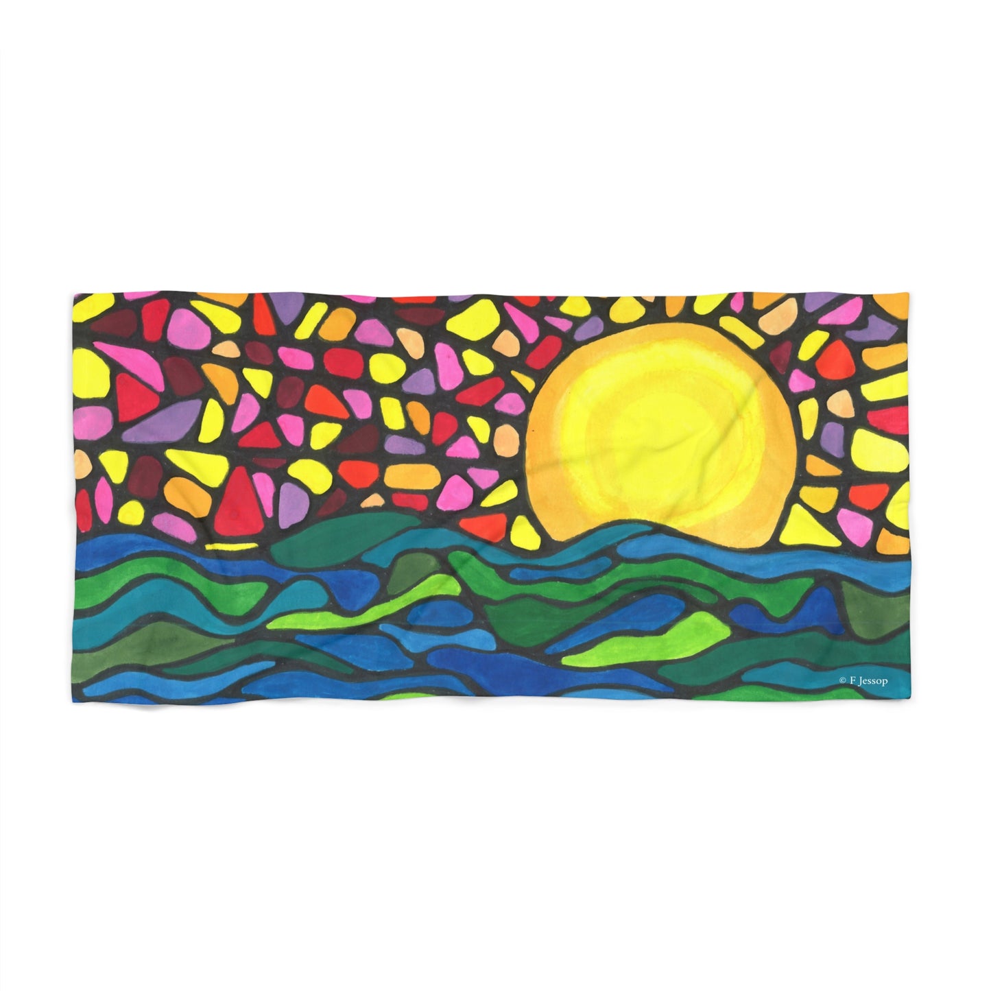 Bejeweled Sun Neurographic art Beach Towel